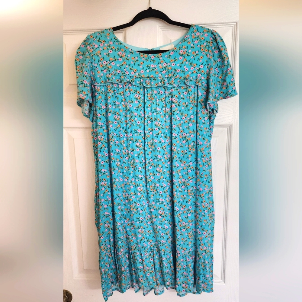Teal Floral Dress  -M